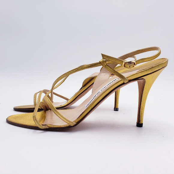 Manolo Blahnik Gold Strappy Heels - Picture 4 of 11